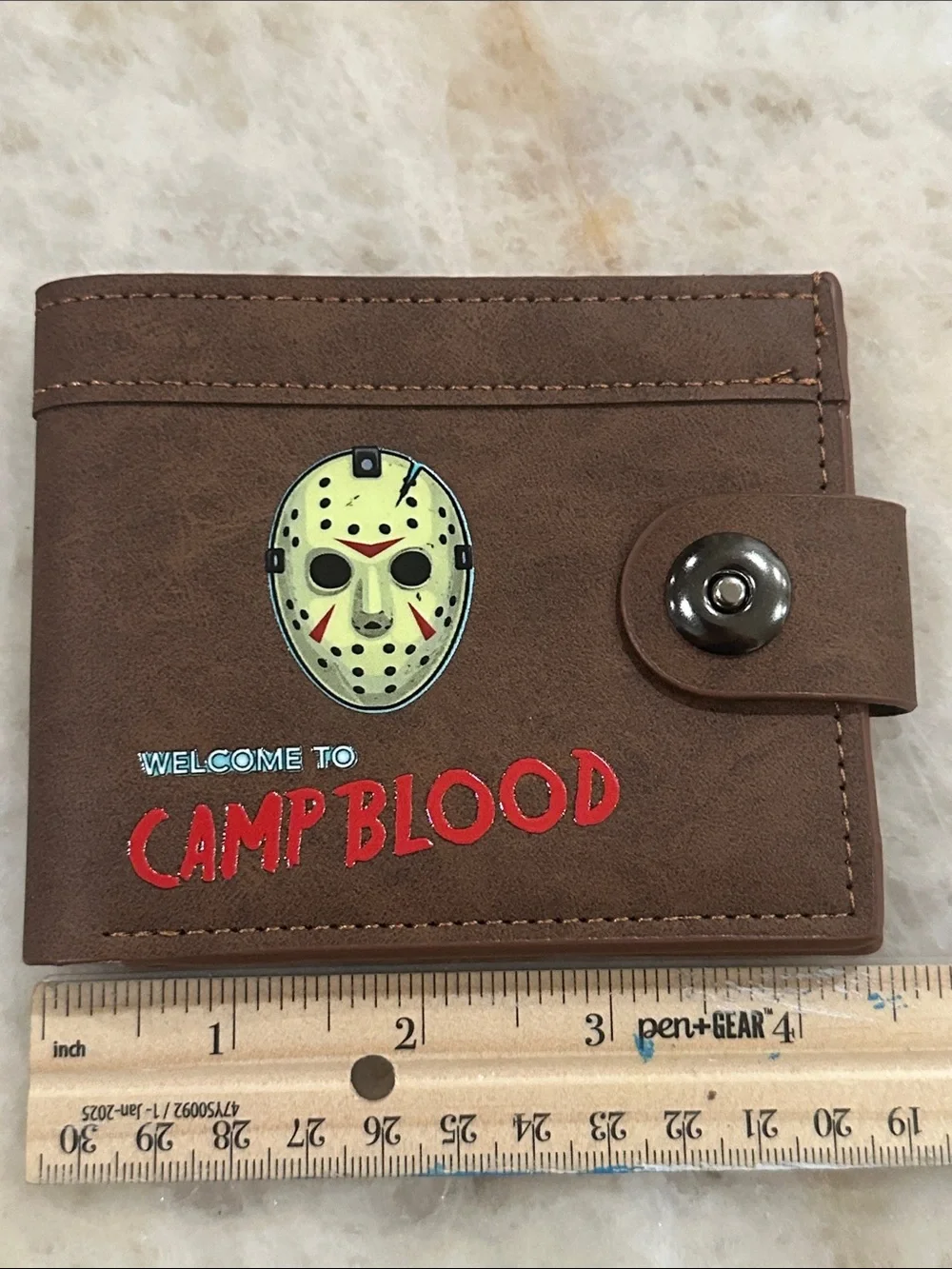 Jason Voorhees Welcome to Camp Blood Brown Men's Wallet with Snap Closure